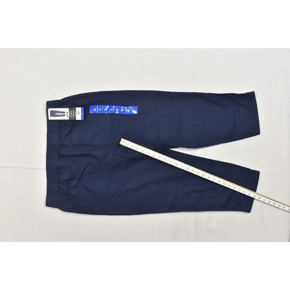 Banana Republic Women Tapered Crop Pant Size L Navy Blue Lyocell Linen Blend NEW